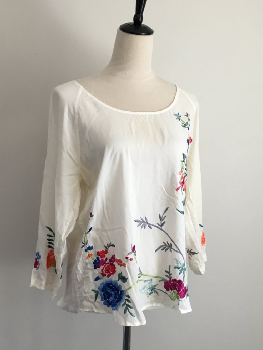 LUCKY BRAND Multi-Color Floral Embroidery Lightweight Boho Long Sleeve Shirt